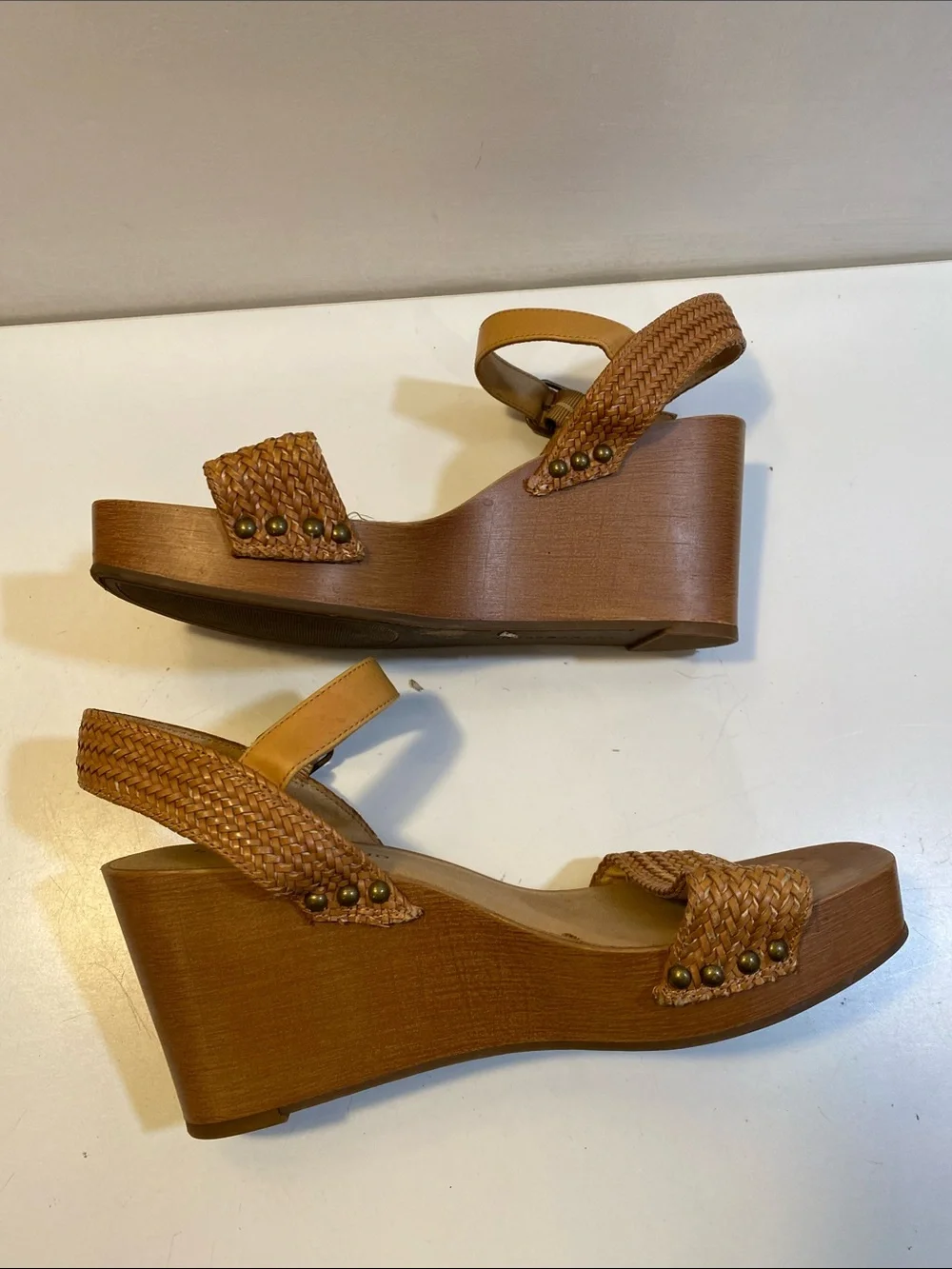 LUCKY BRAND LP ZYLER Platform Wedge Sandals - Tan Braided Strap Sz 8.5